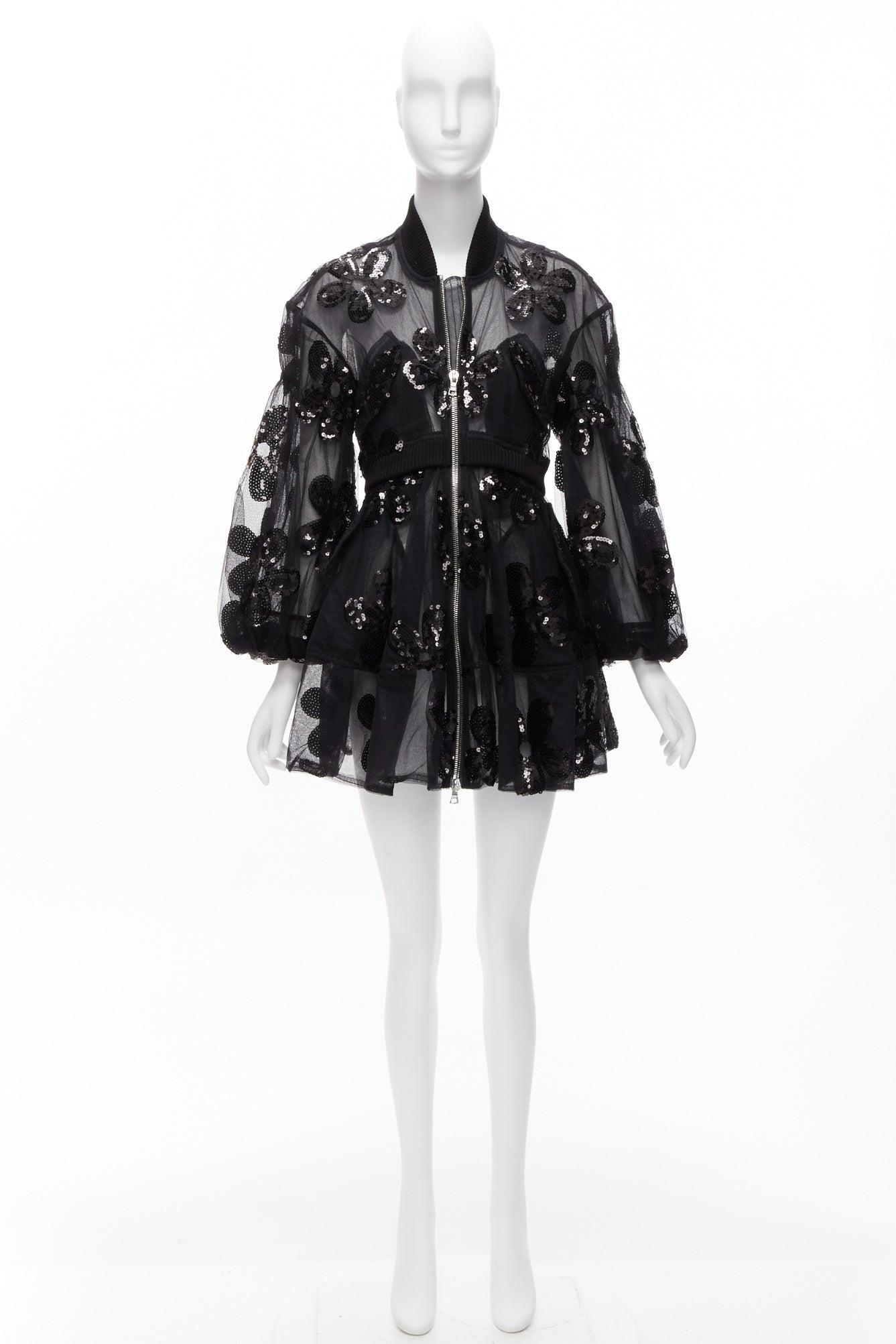 SIMONE ROCHA 2023 sequin embellished tiered tulle fitted bomber coat UK6 XS 6