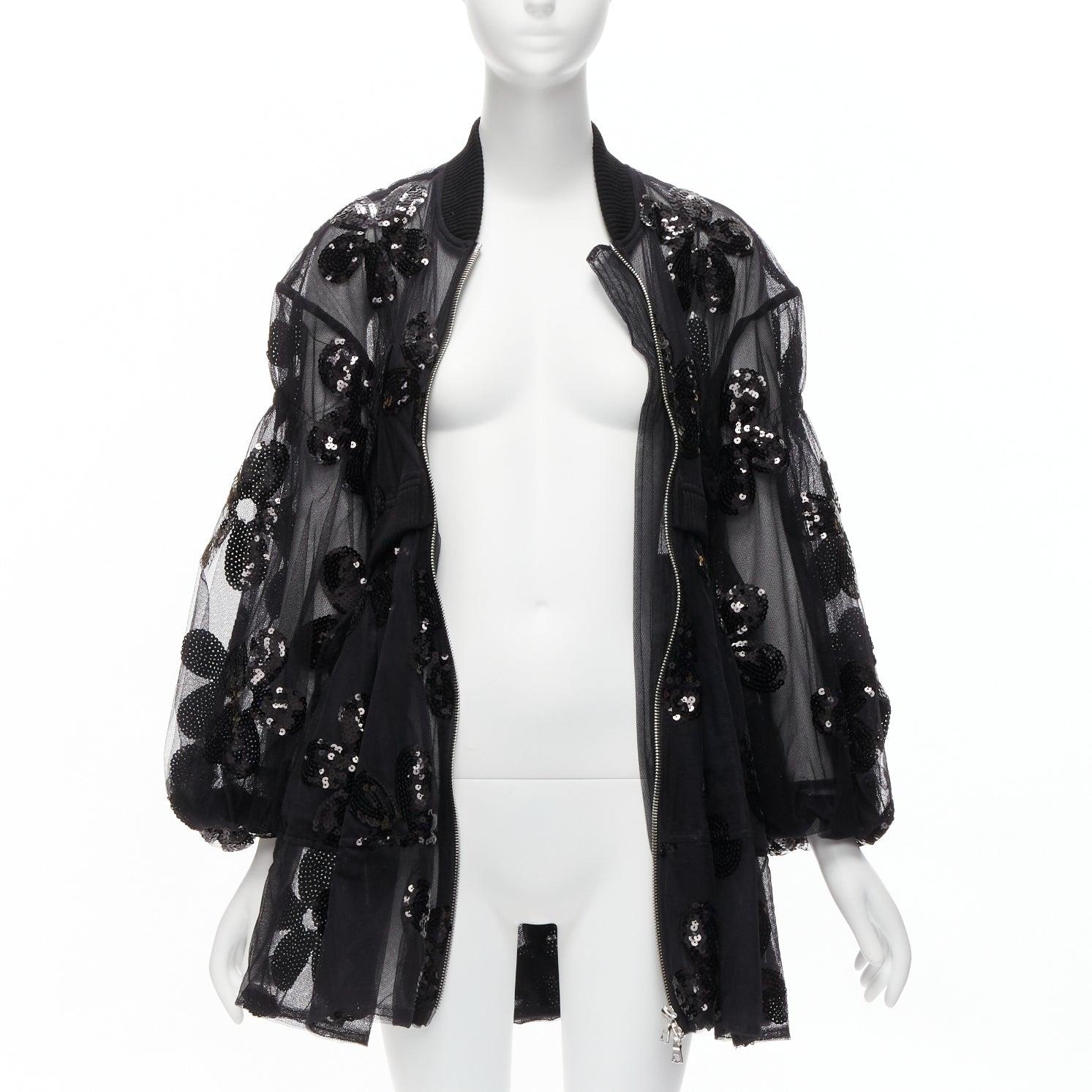 SIMONE ROCHA 2023 sequin embellished tiered tulle fitted bomber coat UK6 XS In Excellent Condition In Hong Kong, NT