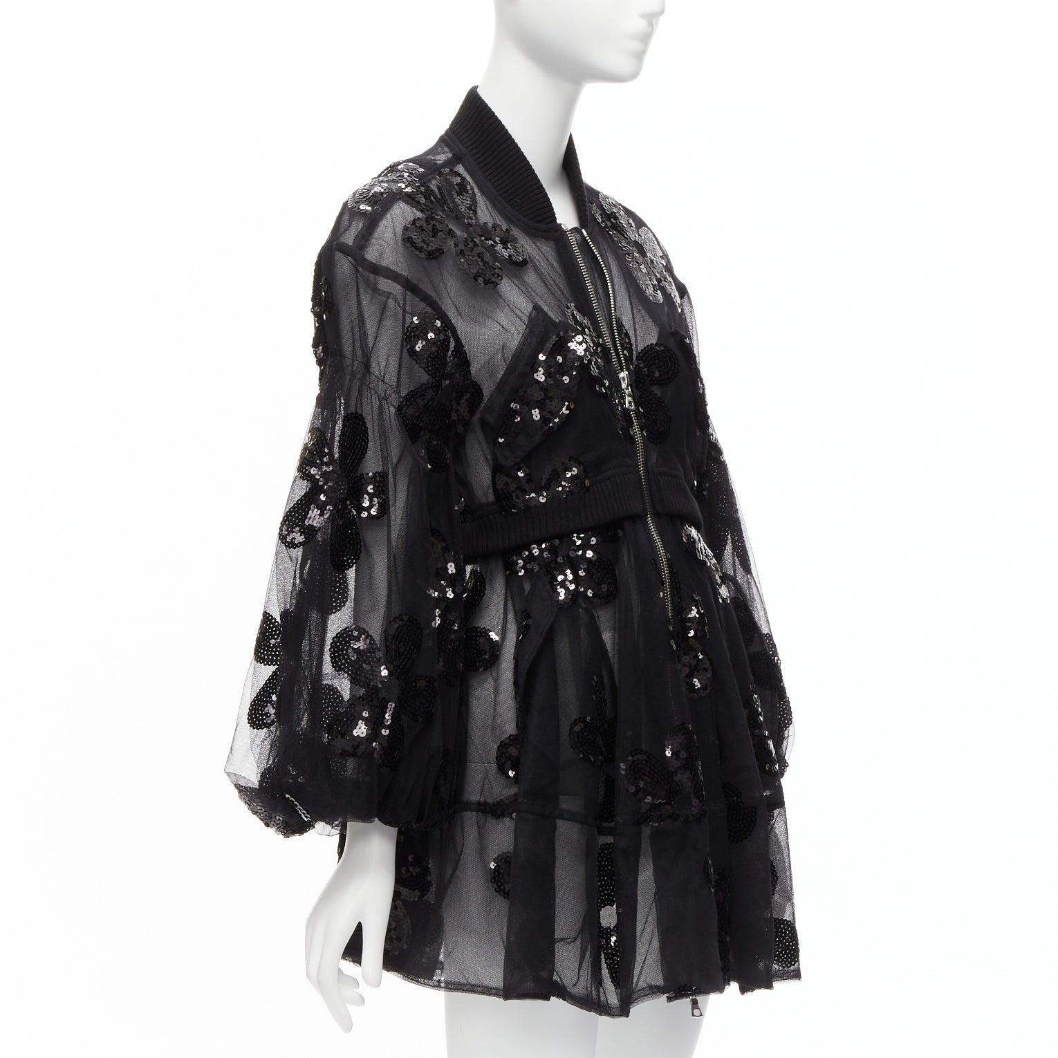 Women's SIMONE ROCHA 2023 sequin embellished tiered tulle fitted bomber coat UK6 XS