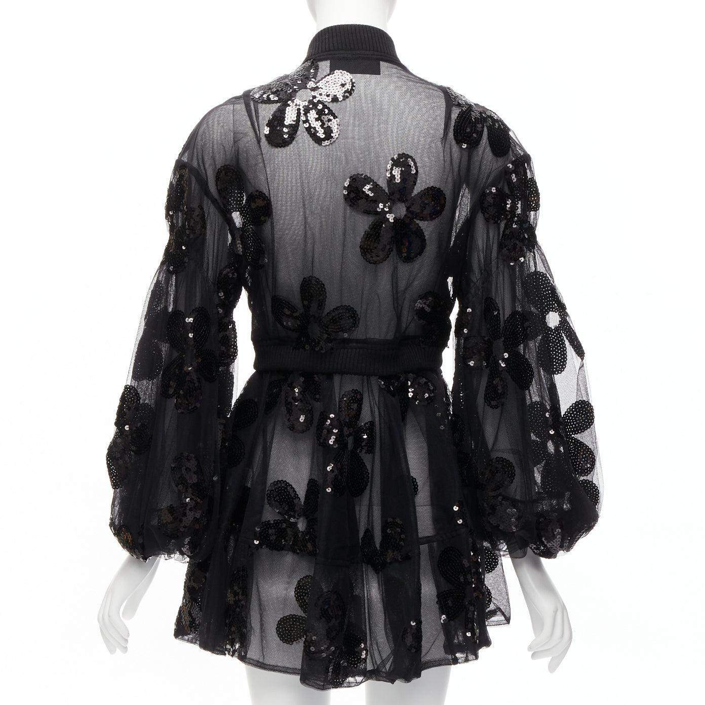 SIMONE ROCHA 2023 sequin embellished tiered tulle fitted bomber coat UK6 XS 2