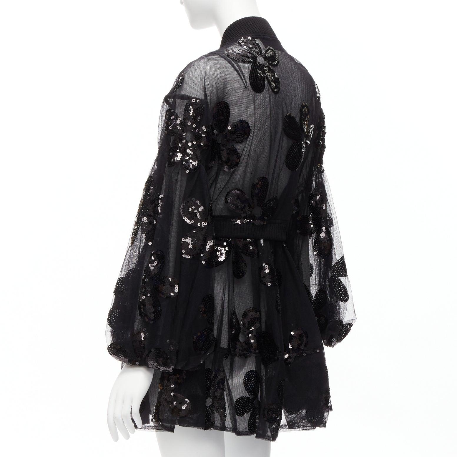 SIMONE ROCHA 2023 sequin embellished tiered tulle fitted bomber coat UK6 XS 3