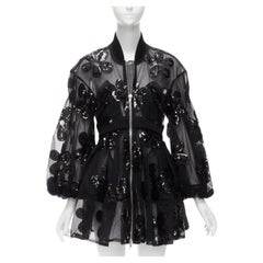 SIMONE ROCHA 2023 sequin embellished tiered tulle fitted bomber coat UK6 XS