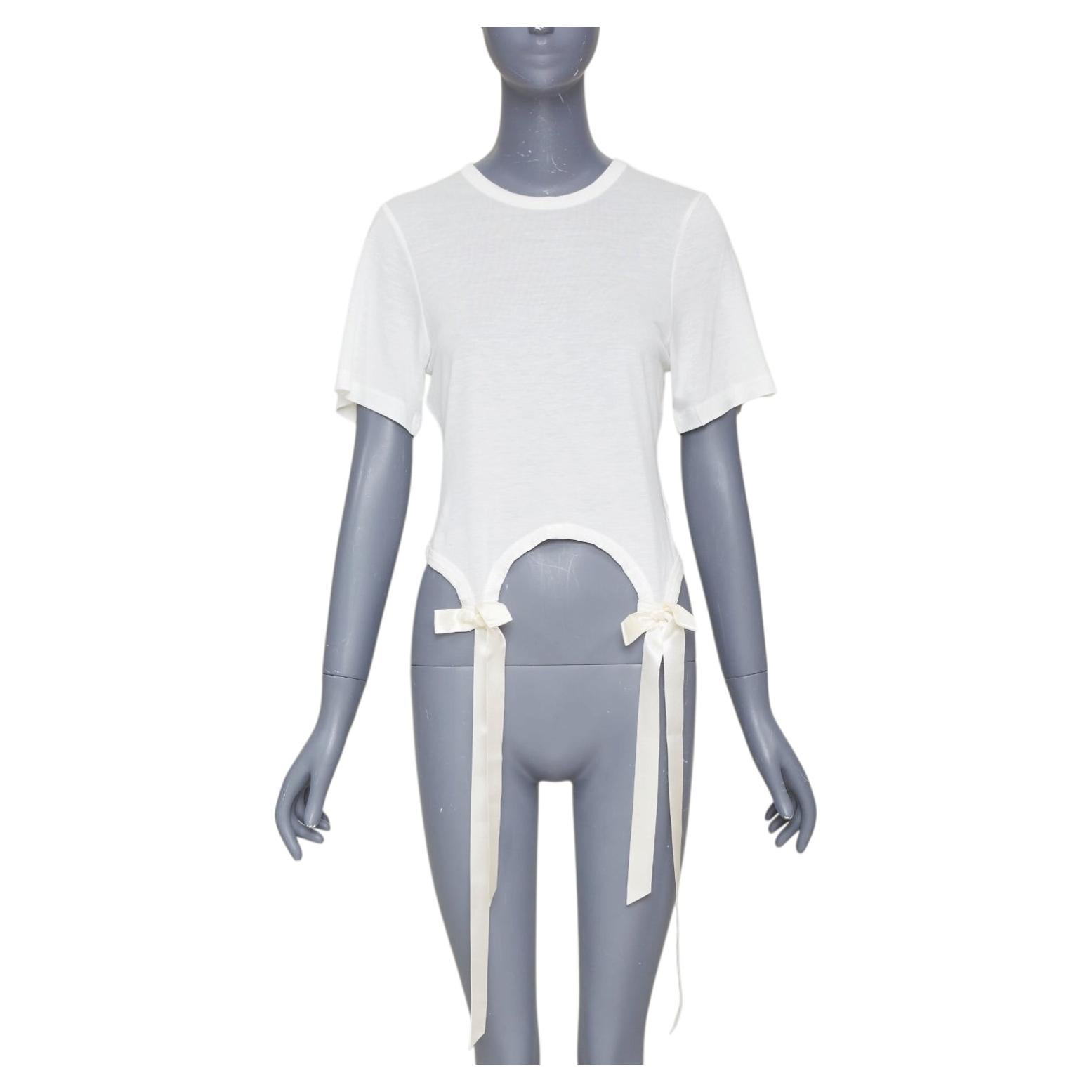 Pre-owned Simone Rocha 2024 Bow Tails Easy Ivory Fine Jersey Curved Hem Bow Top Shirt S In White