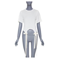 SIMONE ROCHA 2024 Bow Tails Easy ivory fine jersey curved hem bow top shirt S