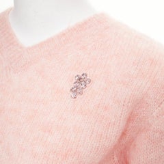 SIMONE ROCHA 2024 rose baby alpaca wool blend crystal V neck cropped sweater S