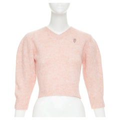 SIMONE ROCHA 2024 rose baby alpaca wool blend crystal V neck cropped sweater S