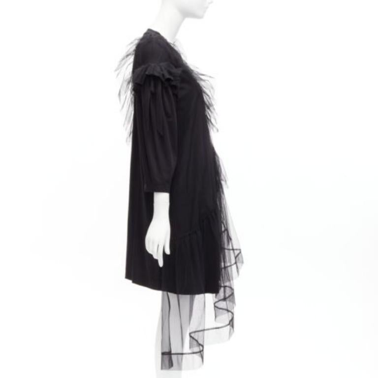 SIMONE ROCHA black asymmetric tulle ruffle trim overlay tshirt dress S In Excellent Condition For Sale In Hong Kong, NT