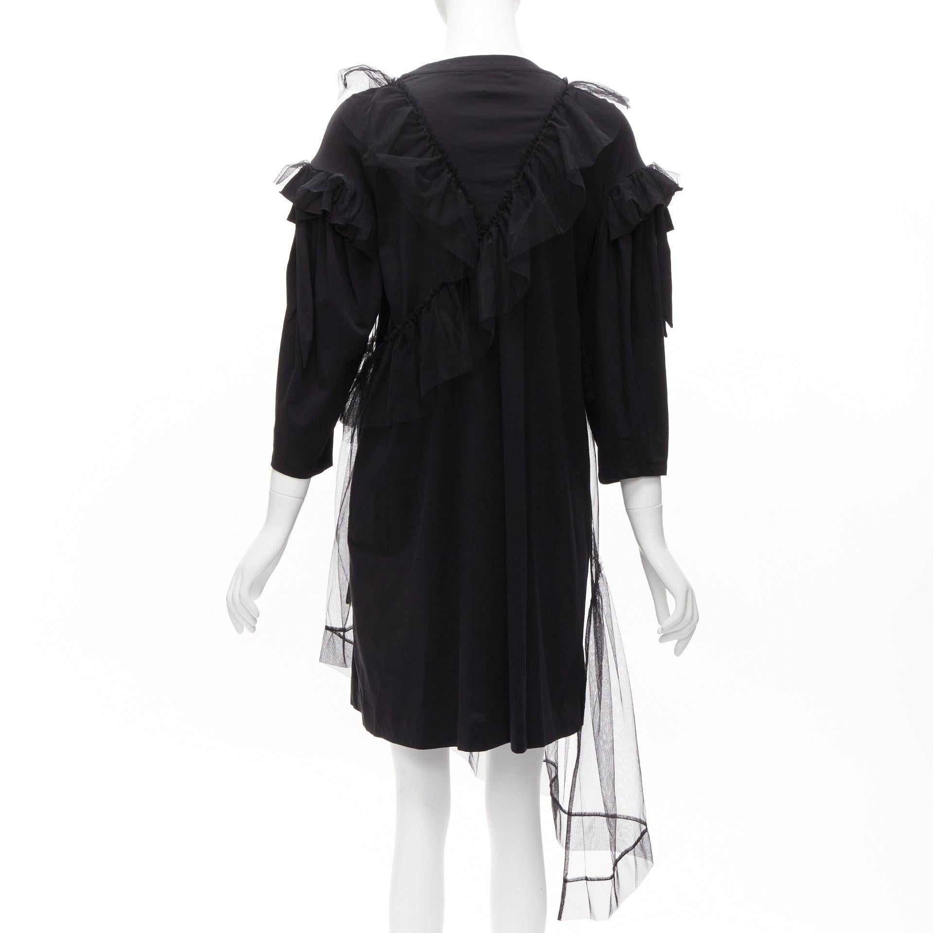 Women's SIMONE ROCHA black asymmetric tulle ruffle trim overlay tshirt dress S For Sale
