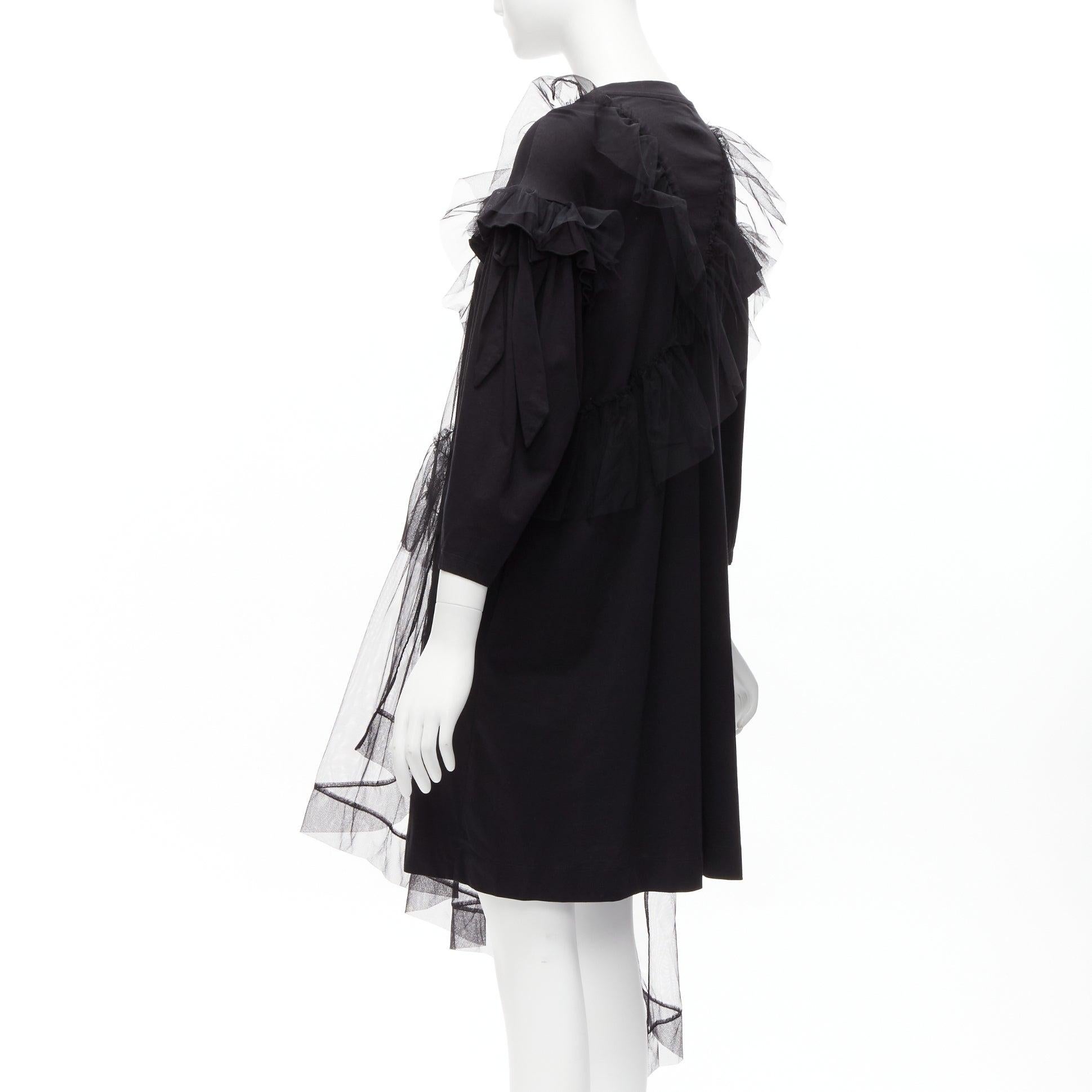 SIMONE ROCHA black asymmetric tulle ruffle trim overlay tshirt dress S For Sale 1