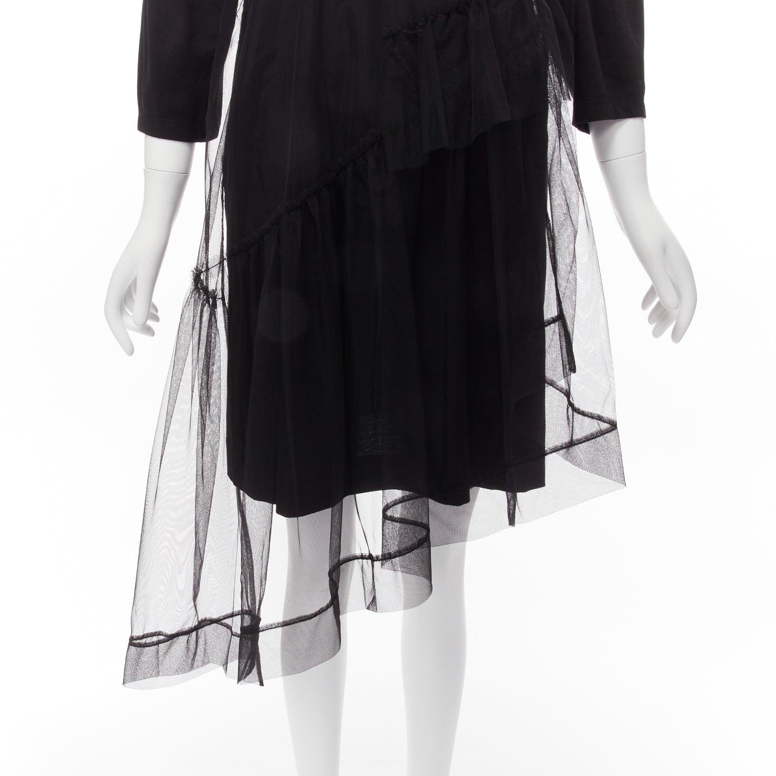 SIMONE ROCHA black asymmetric tulle ruffle trim overlay tshirt dress S For Sale 2