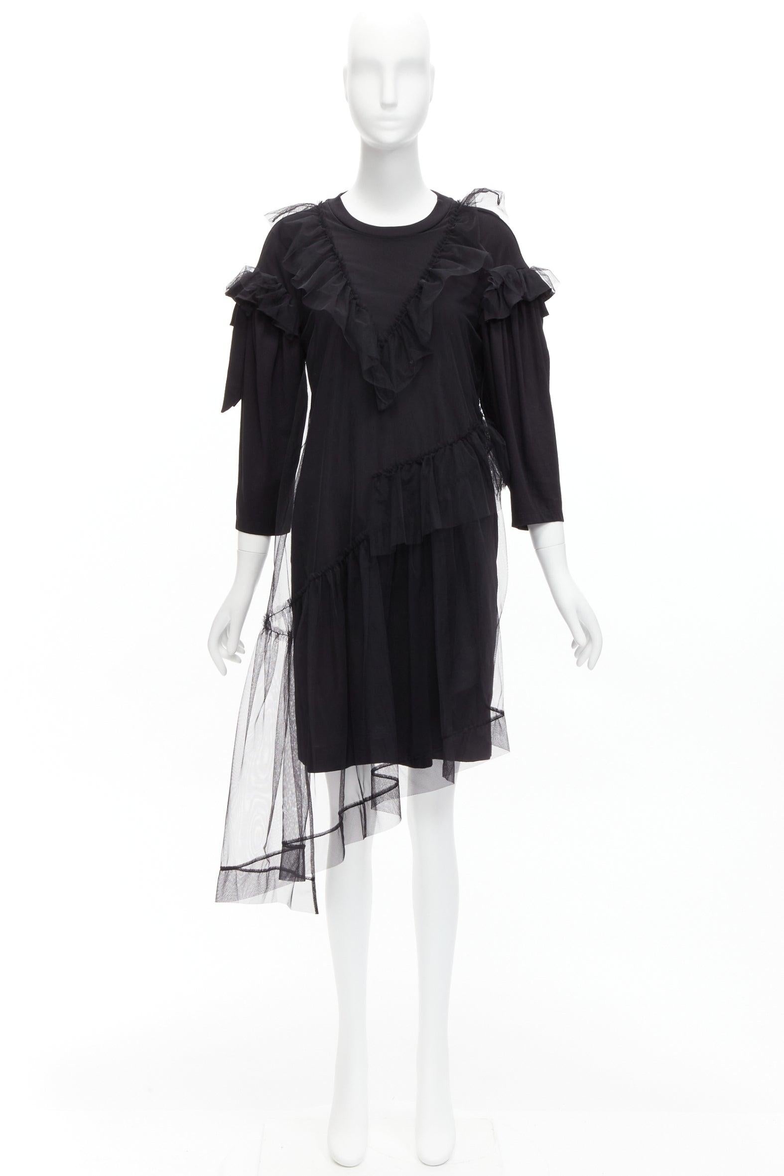 SIMONE ROCHA black asymmetric tulle ruffle trim overlay tshirt dress S For Sale 4