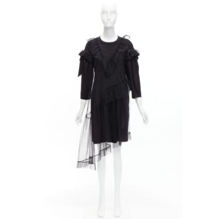 SIMONE ROCHA black asymmetric tulle ruffle trim overlay tshirt dress S For Sale 4