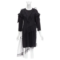 SIMONE ROCHA black asymmetric tulle ruffle trim overlay tshirt dress S