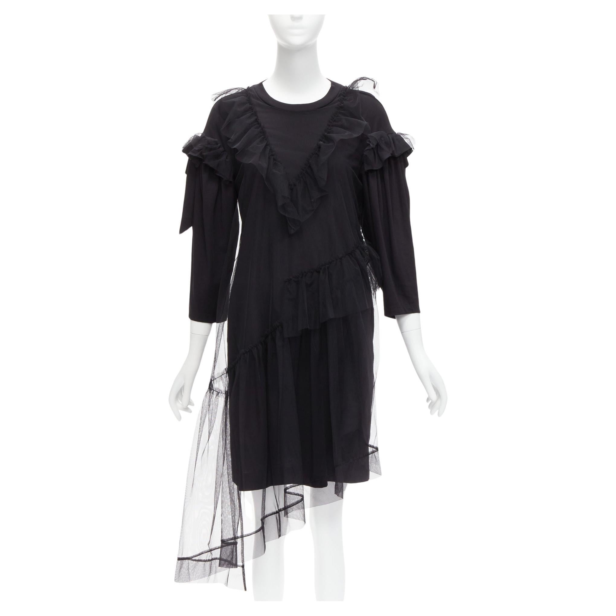 SIMONE ROCHA black asymmetric tulle ruffle trim overlay tshirt dress S For Sale