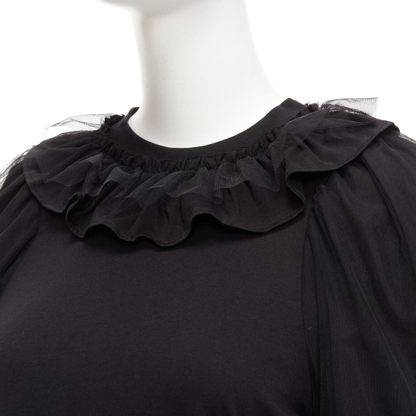 SIMONE ROCHA black cotton sheer overlay puff sleeves ruffle tshirt XS
Reference: AAWC/A00747
Brand: Simone Rocha
Material: Cotton, Polyester
Color: Black
Pattern: Solid
Closure: Slip On
Lining: Black Cotton
Made in: Portugal

CONDITION:
Condition: