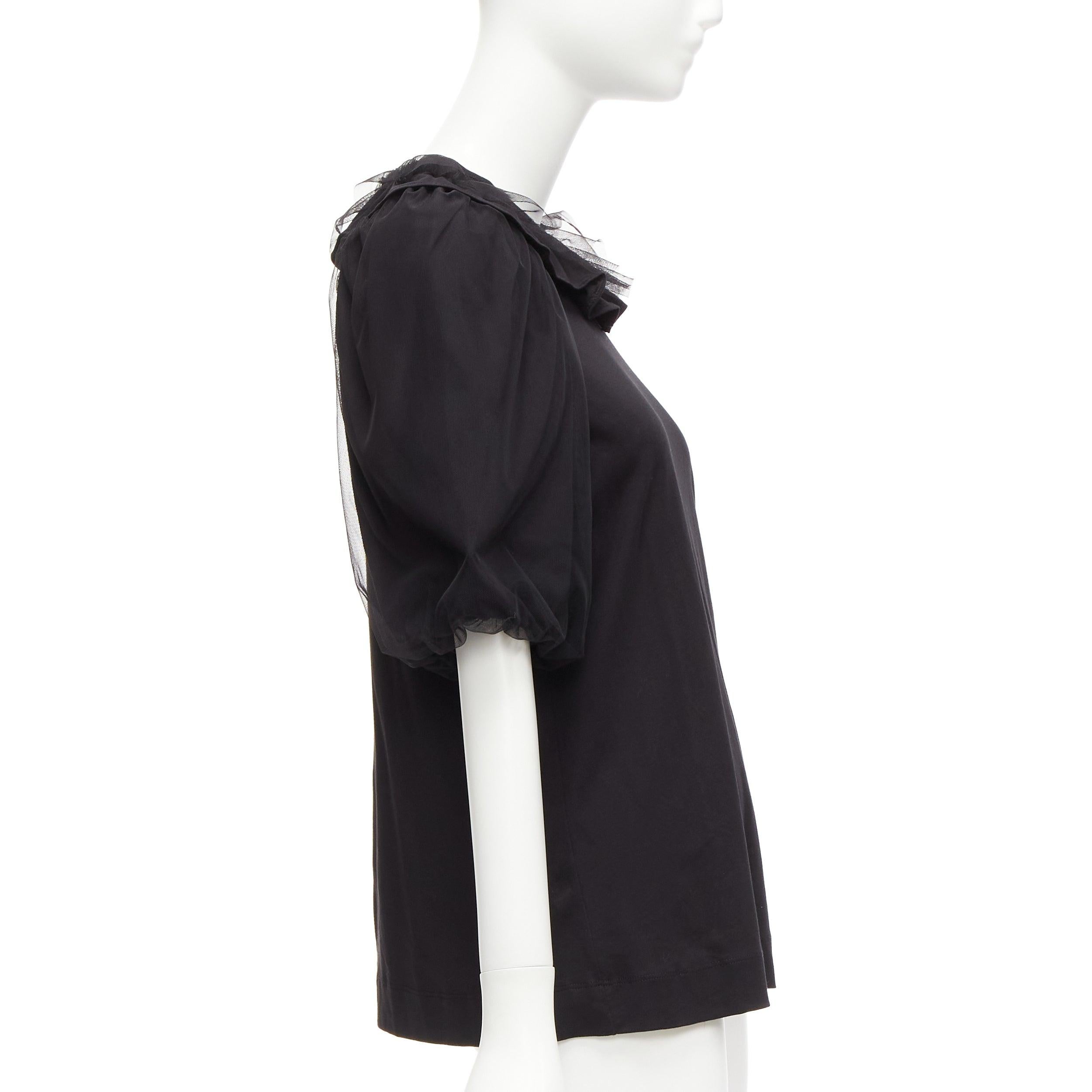 Women's SIMONE ROCHA black cotton sheer overlay puff sleeves ruffle tshirt XS For Sale