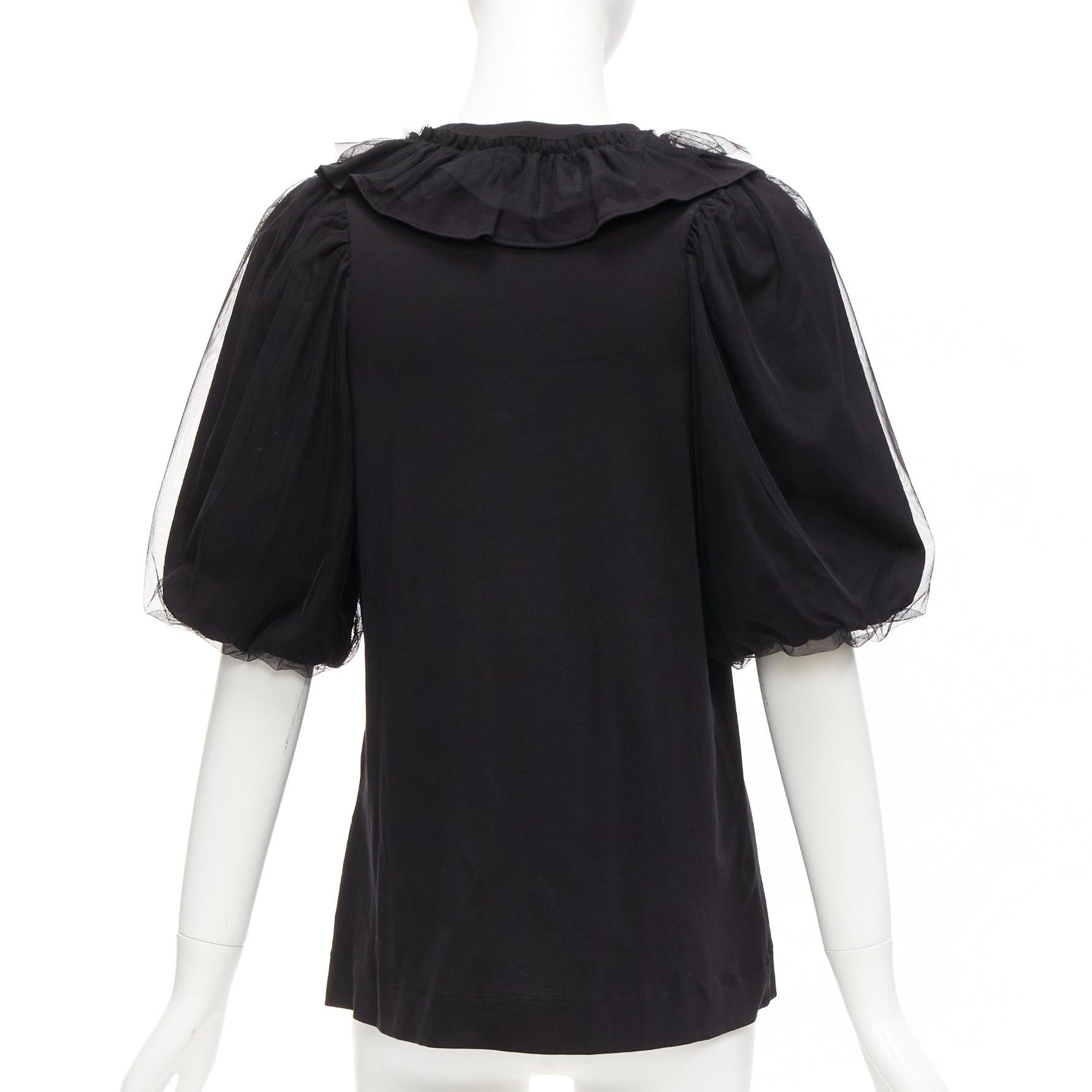 SIMONE ROCHA black cotton sheer overlay puff sleeves ruffle tshirt XS For Sale 1