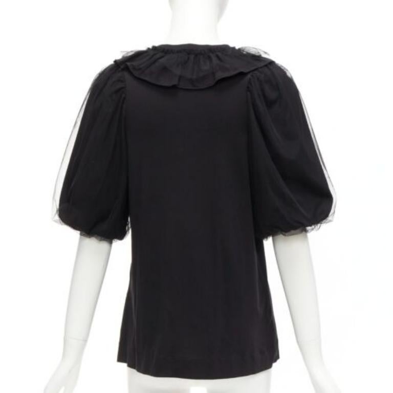 Women's SIMONE ROCHA black cotton sheer overlay puff sleeves ruffle tshirt XS For Sale