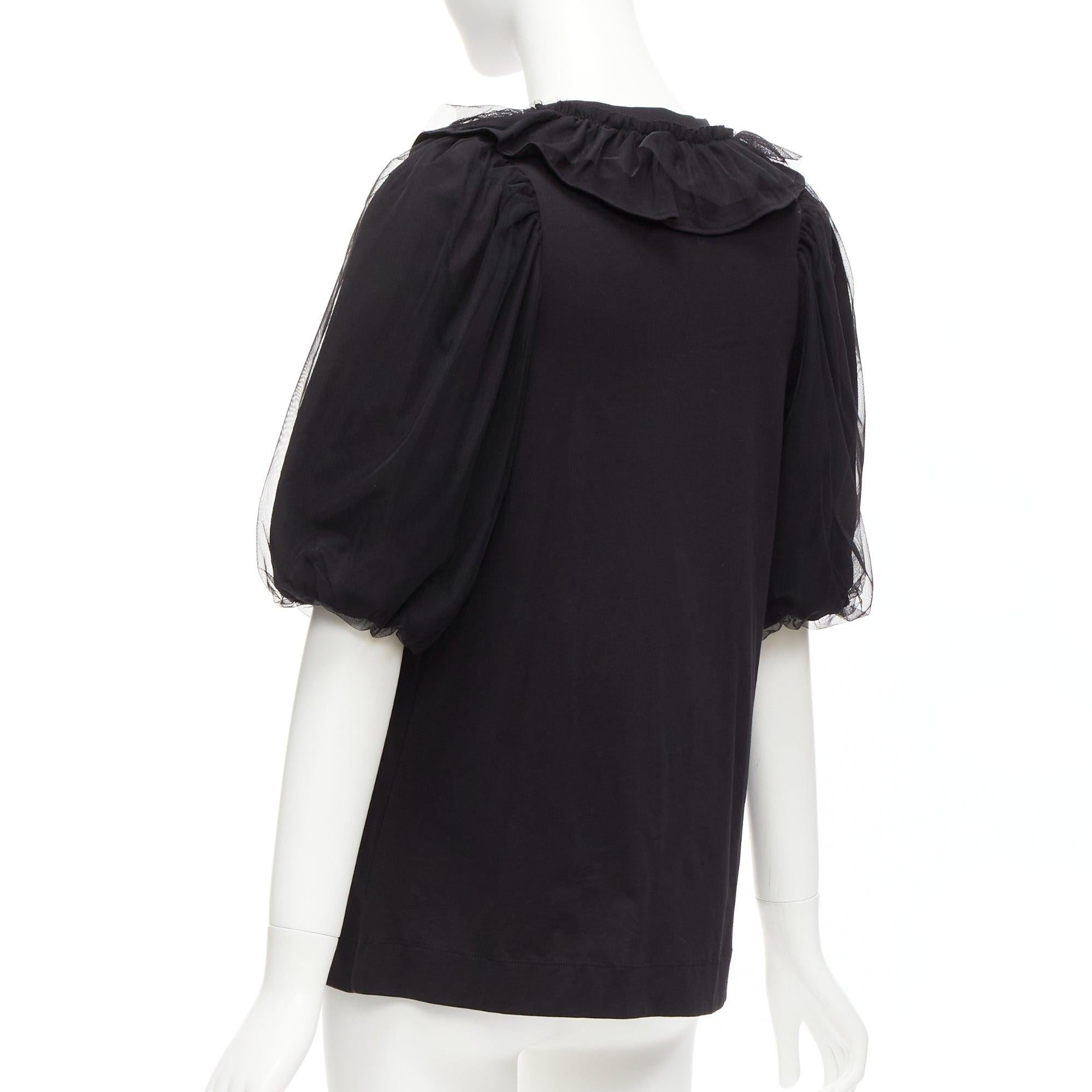 SIMONE ROCHA black cotton sheer overlay puff sleeves ruffle tshirt XS For Sale 2