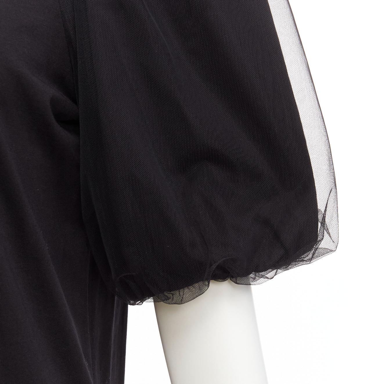 SIMONE ROCHA black cotton sheer overlay puff sleeves ruffle tshirt XS For Sale 3