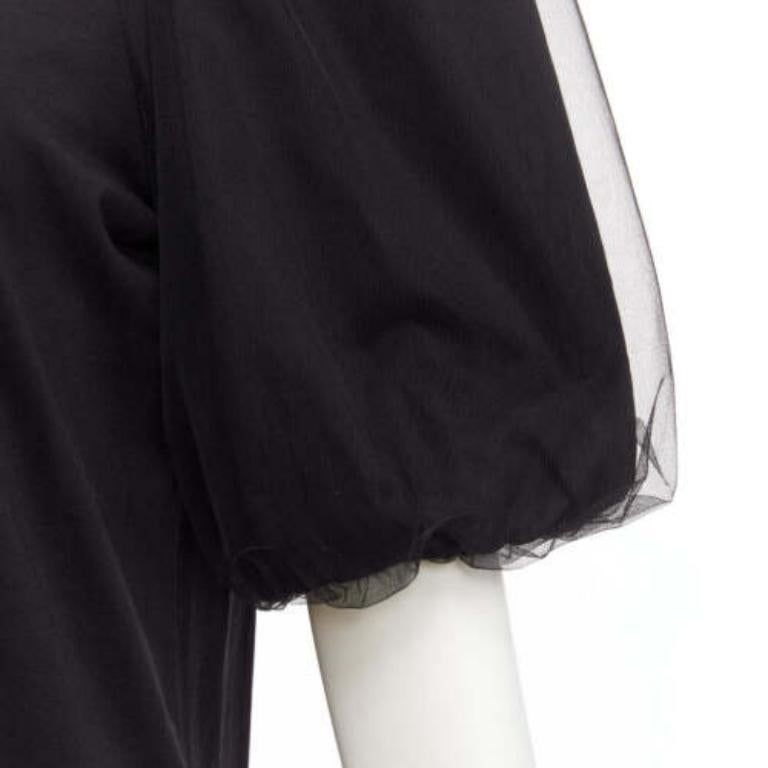 SIMONE ROCHA black cotton sheer overlay puff sleeves ruffle tshirt XS For Sale 2