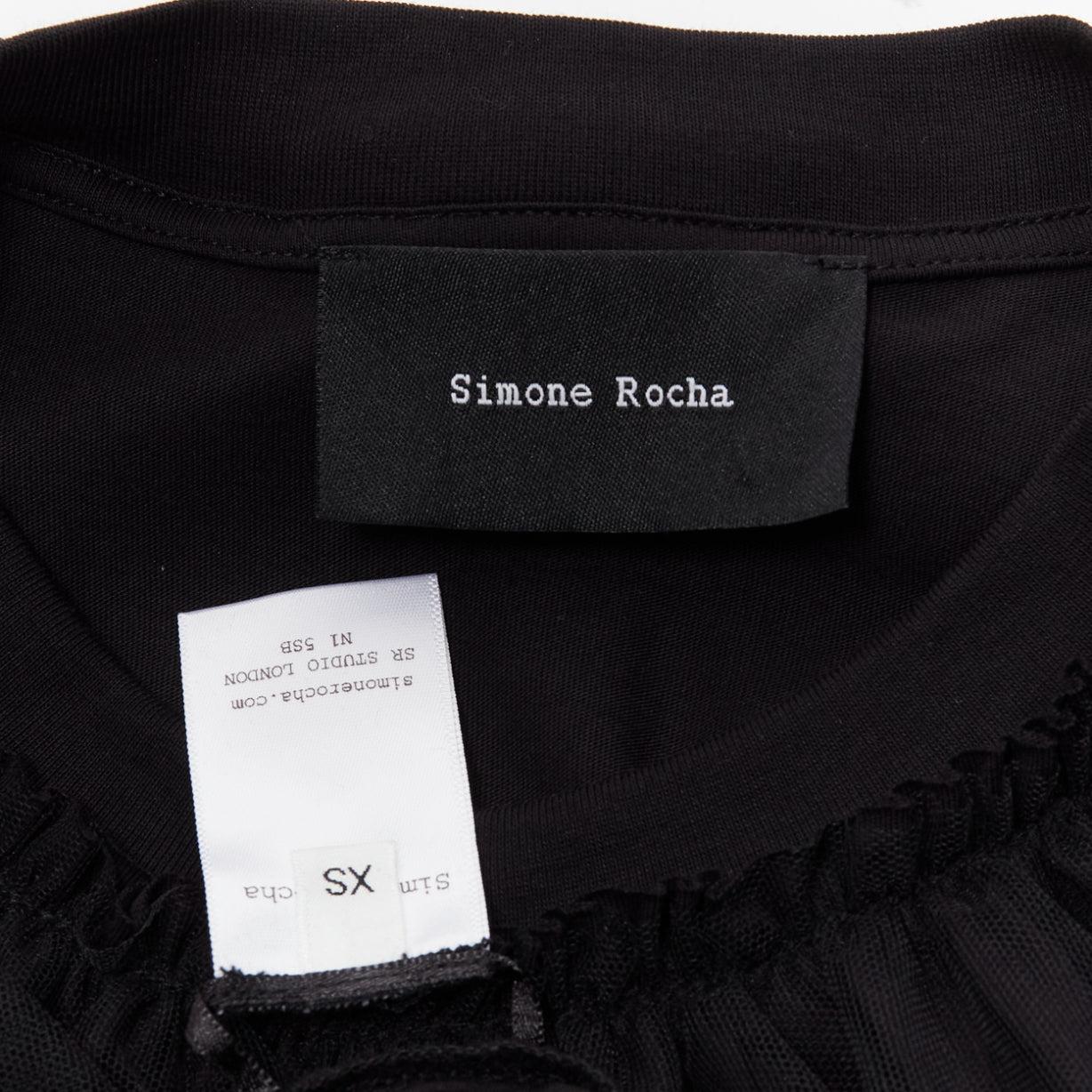 SIMONE ROCHA black cotton sheer overlay puff sleeves ruffle tshirt XS For Sale 4