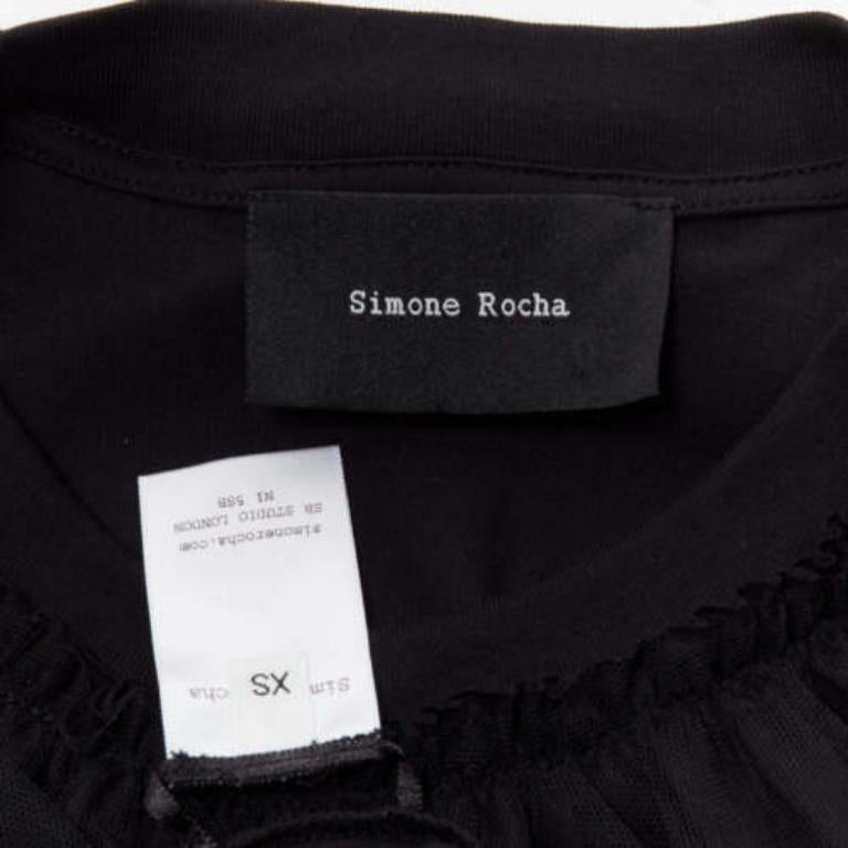 SIMONE ROCHA black cotton sheer overlay puff sleeves ruffle tshirt XS For Sale 3