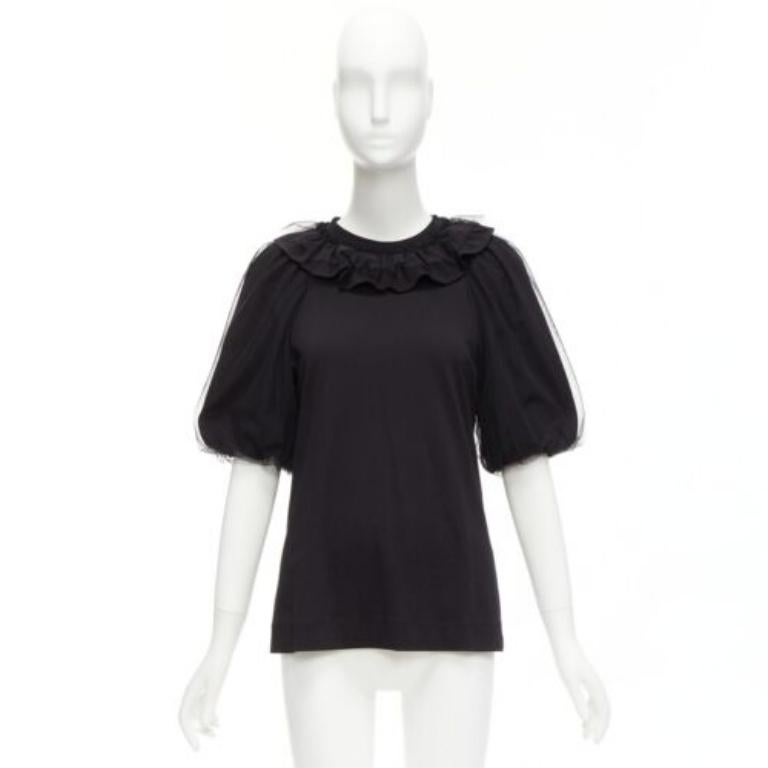 SIMONE ROCHA black cotton sheer overlay puff sleeves ruffle tshirt XS For Sale 4