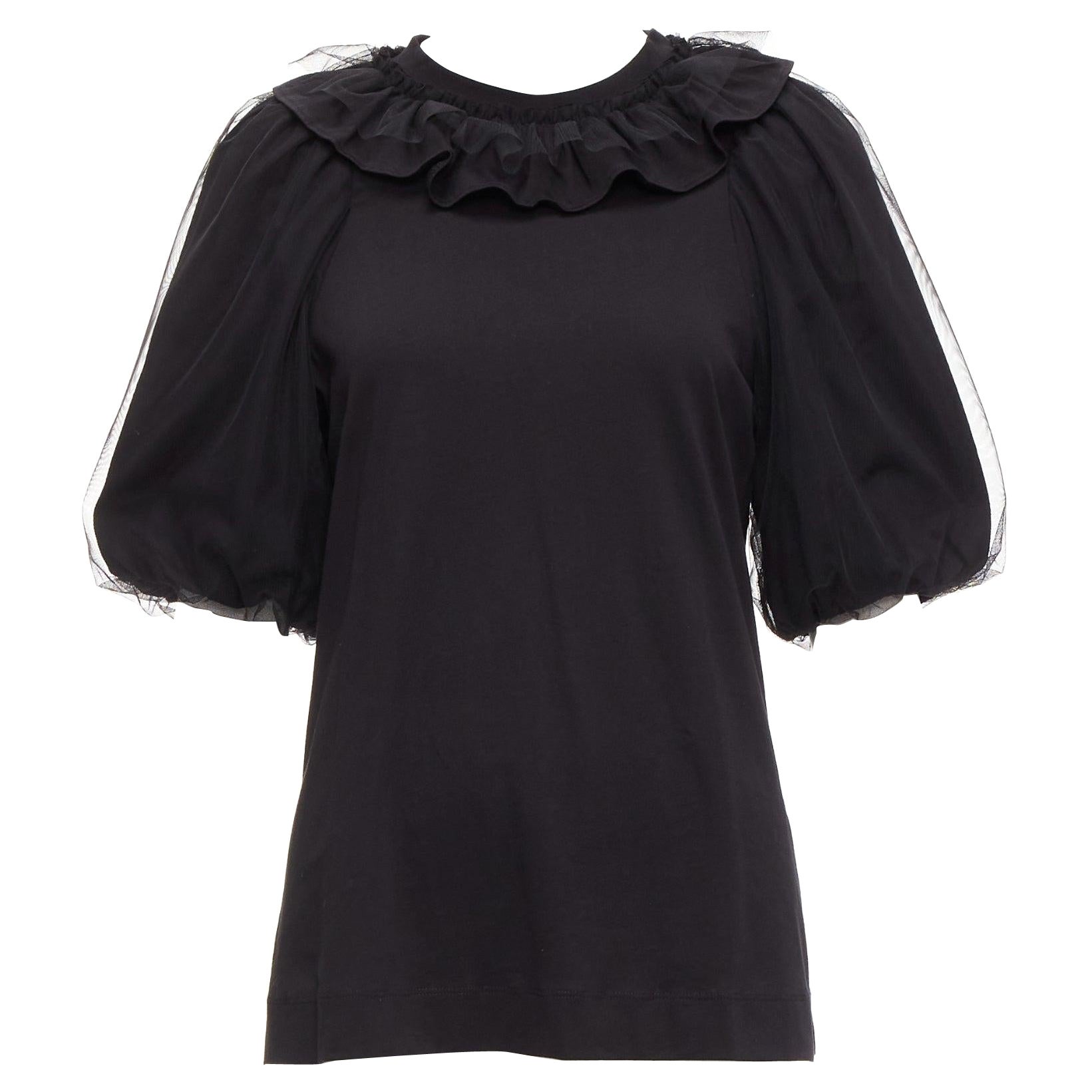 SIMONE ROCHA black cotton sheer overlay puff sleeves ruffle tshirt XS