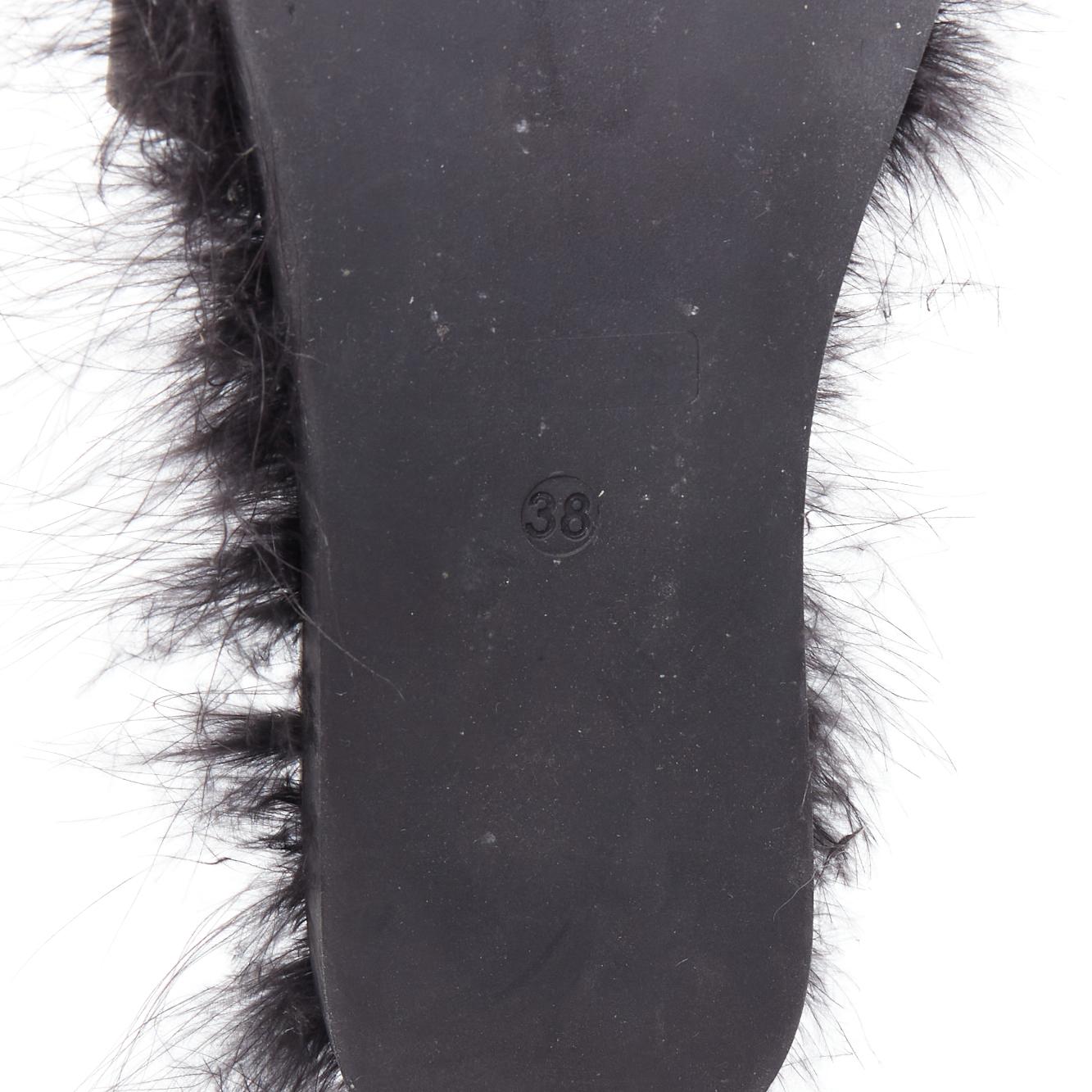 SIMONE ROCHA cuir noir garni de plumes diapositives plates mules EU38 en vente 5
