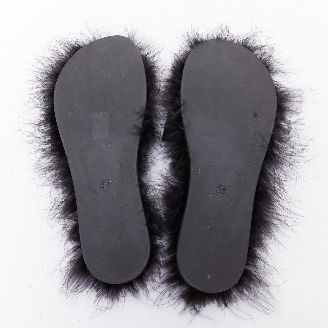 SIMONE ROCHA cuir noir garni de plumes diapositives plates mules EU38 en vente 6