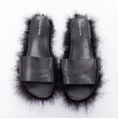 SIMONE ROCHA black feather trimmed leather flat slides mules EU38