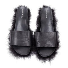 SIMONE ROCHA black feather trimmed leather flat slides mules EU38