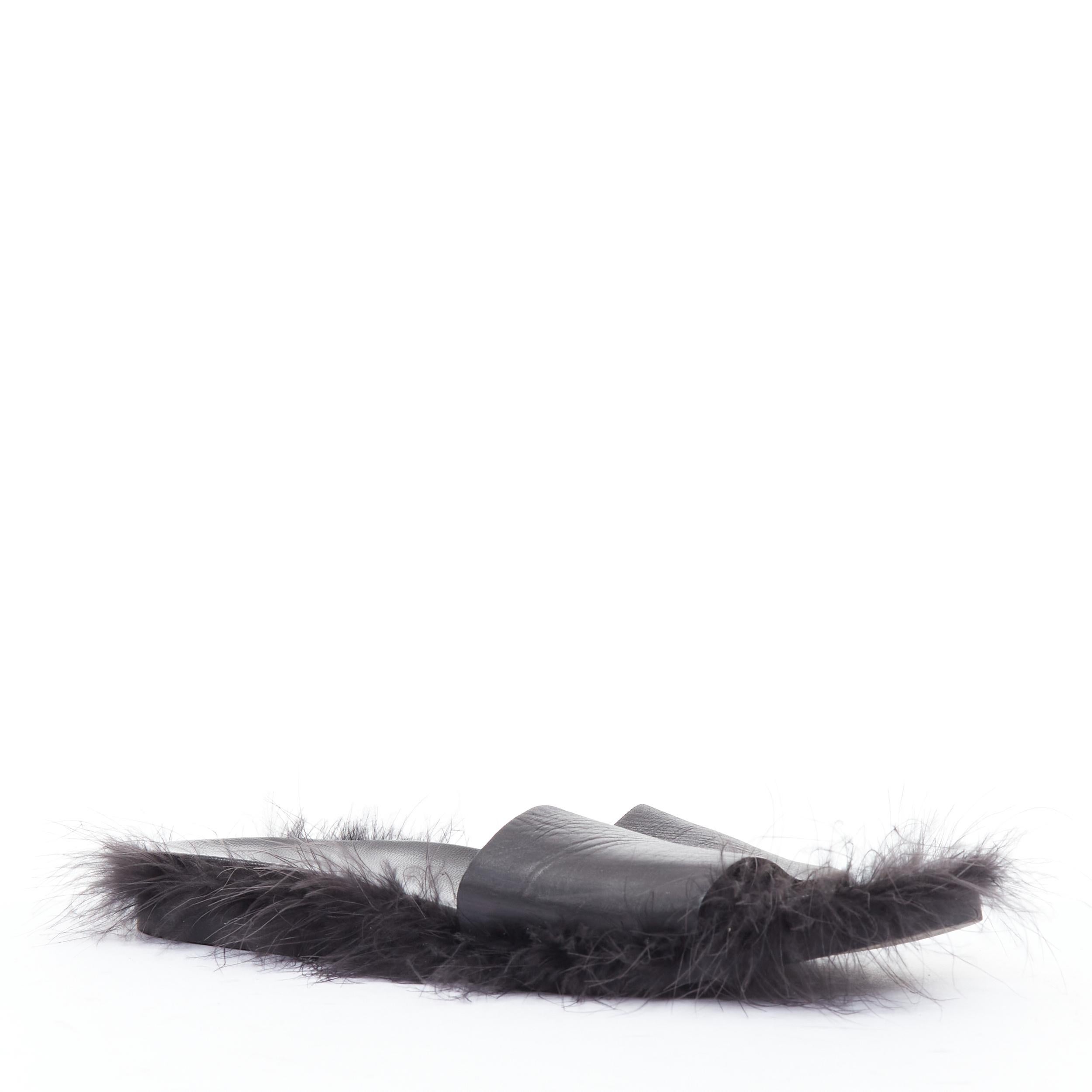 Noir SIMONE ROCHA cuir noir garni de plumes diapositives plates mules EU38 en vente