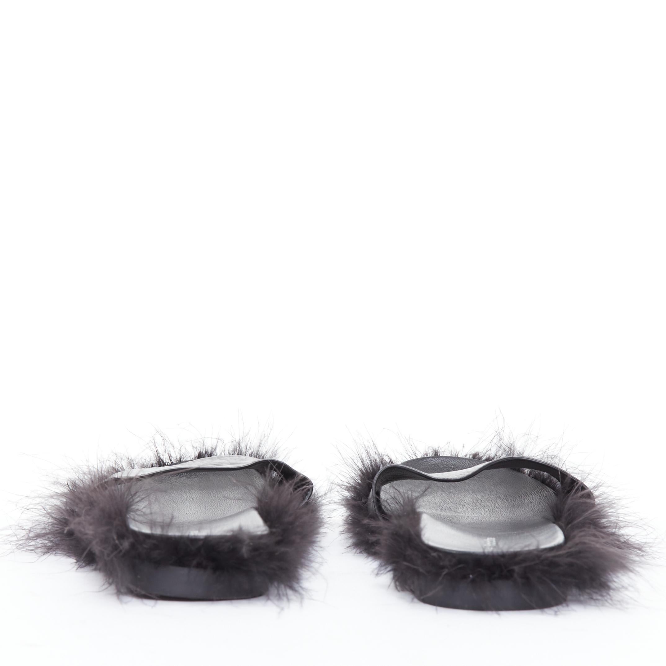 SIMONE ROCHA cuir noir garni de plumes diapositives plates mules EU38 Pour femmes en vente