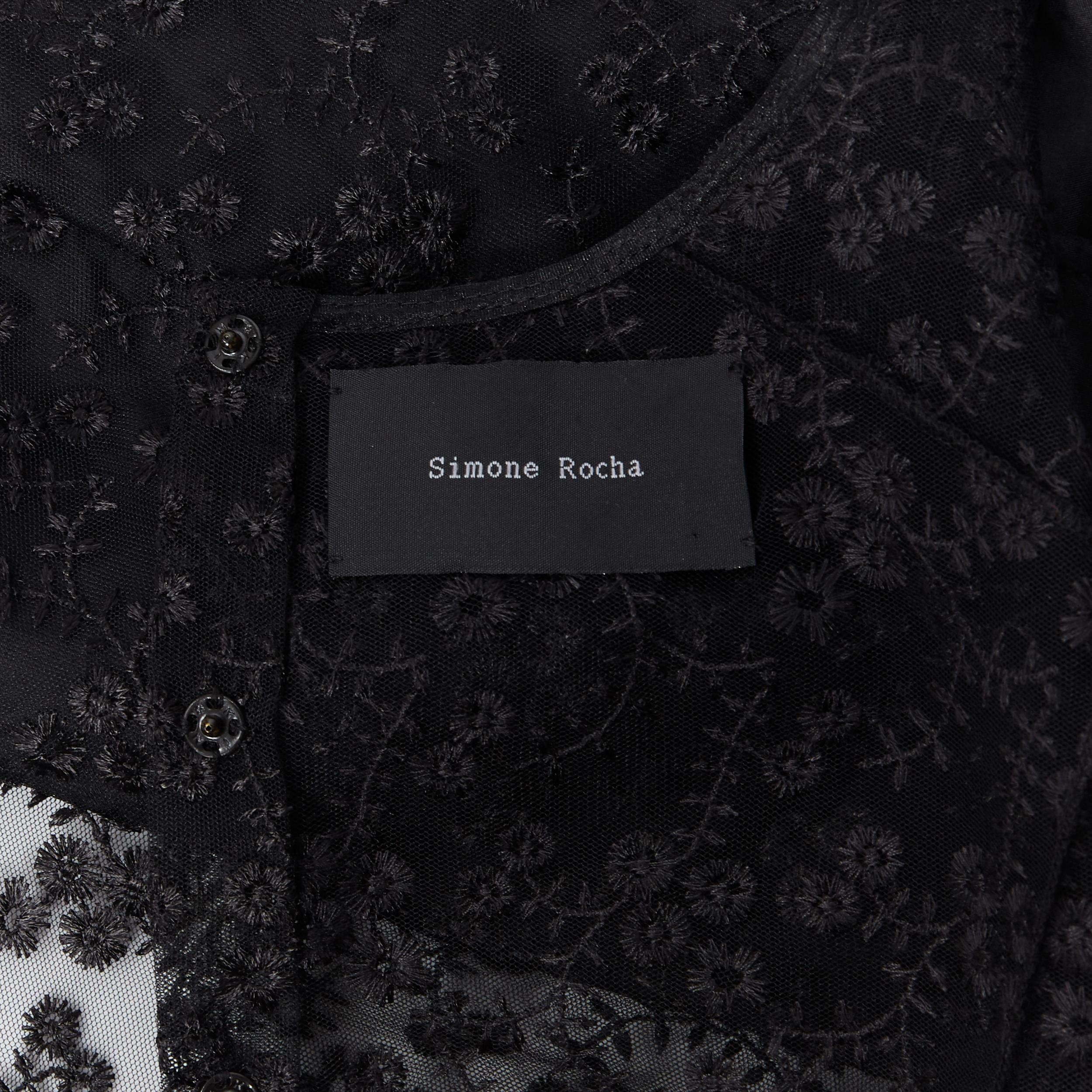 SIMONE ROCHA black floral embroidered mesh scalloped hem sheer back crop top S 2