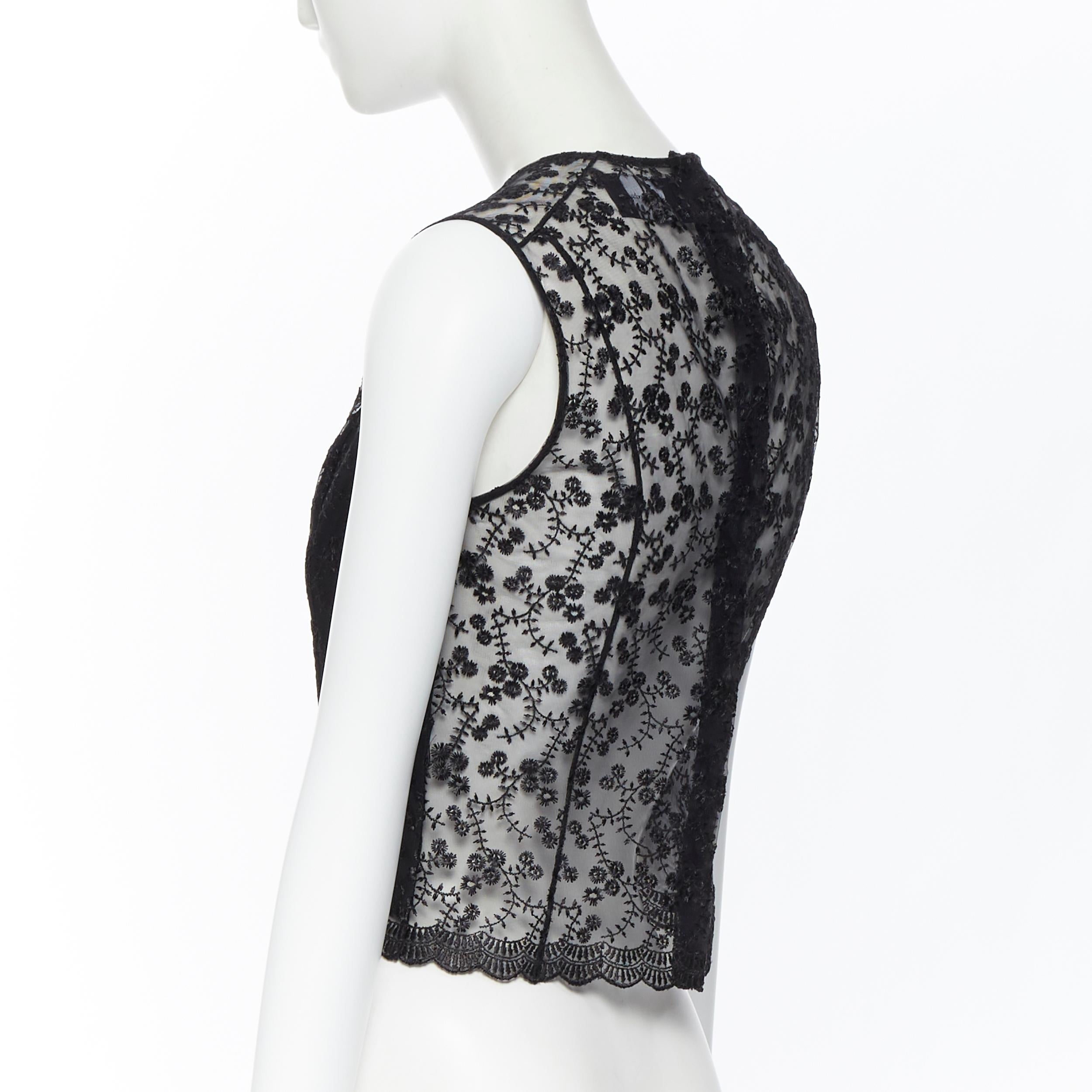 SIMONE ROCHA black floral embroidered mesh scalloped hem sheer back crop top S In Excellent Condition In Hong Kong, NT