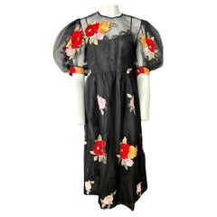 Simone Rocha Black Floral Midi Dress, Size 12