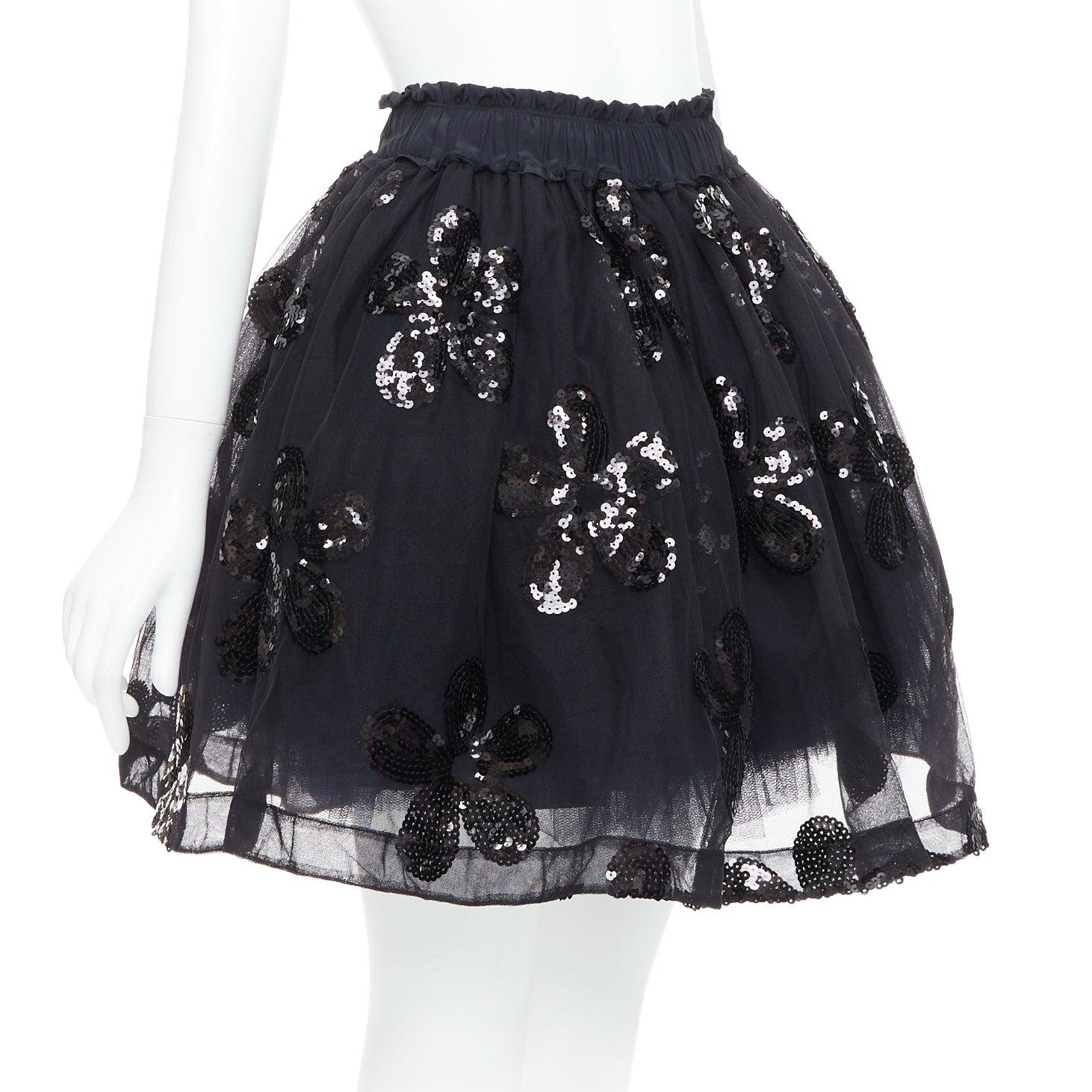 Black SIMONE ROCHA black floral sequin embellished tulle tutu skirt UK4 XXS For Sale