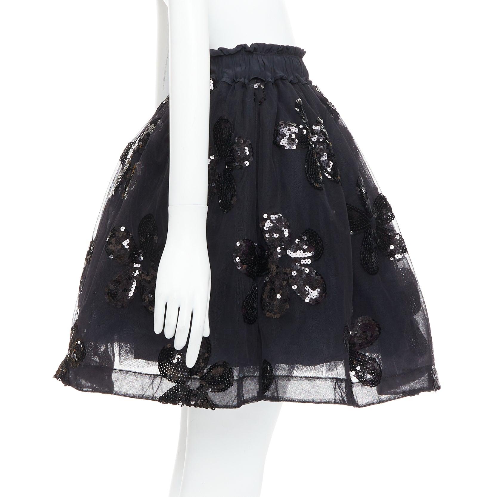 SIMONE ROCHA black floral sequin embellished tulle tutu skirt UK4 XXS In Excellent Condition For Sale In Hong Kong, NT