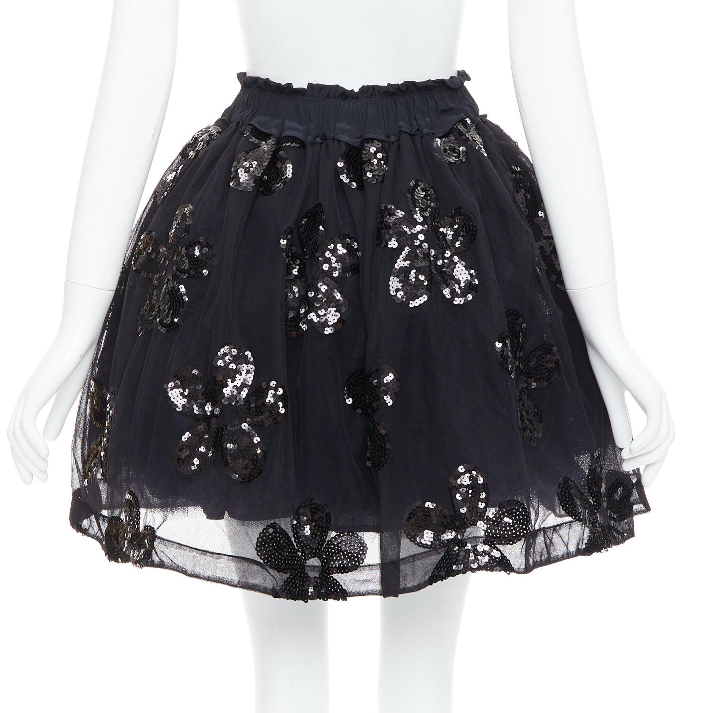 Women's SIMONE ROCHA black floral sequin embellished tulle tutu skirt UK4 XXS For Sale