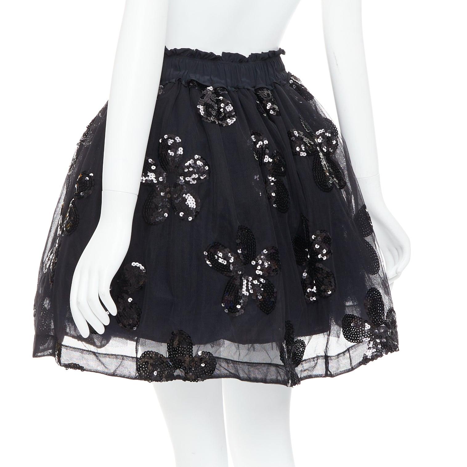 SIMONE ROCHA black floral sequin embellished tulle tutu skirt UK4 XXS For Sale 1