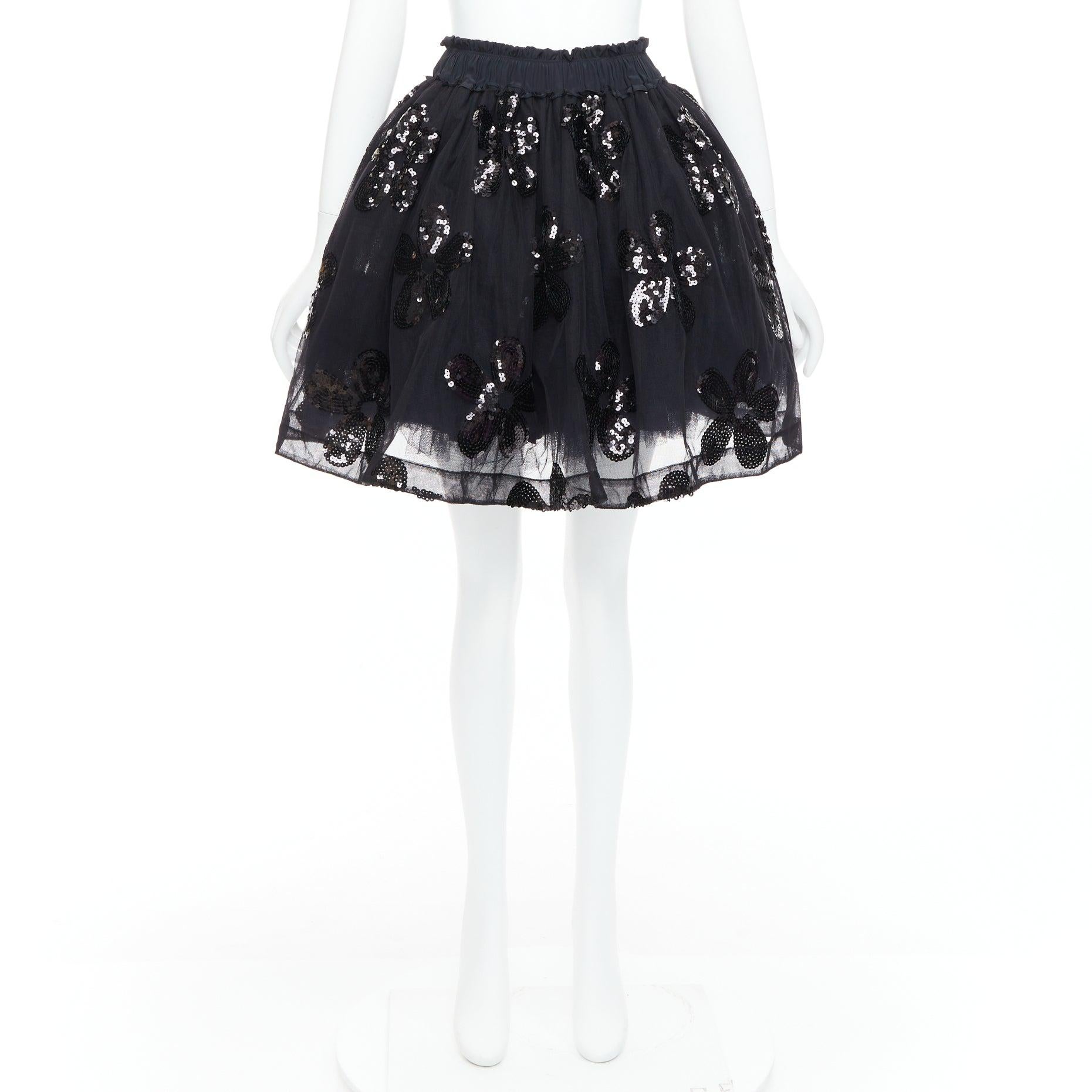 SIMONE ROCHA black floral sequin embellished tulle tutu skirt UK4 XXS For Sale 4