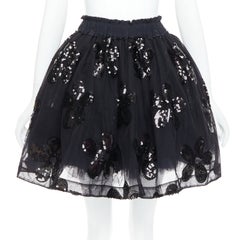 SIMONE ROCHA - Jupe tutu en tulle noir avec fleurs et paillettes UK4 XXS