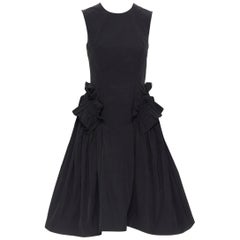 SIMONE ROCHA schwarz geraffte Rüsche ausgestellte Taille ausgestellter Saum Cocktailkleid UK6 S
