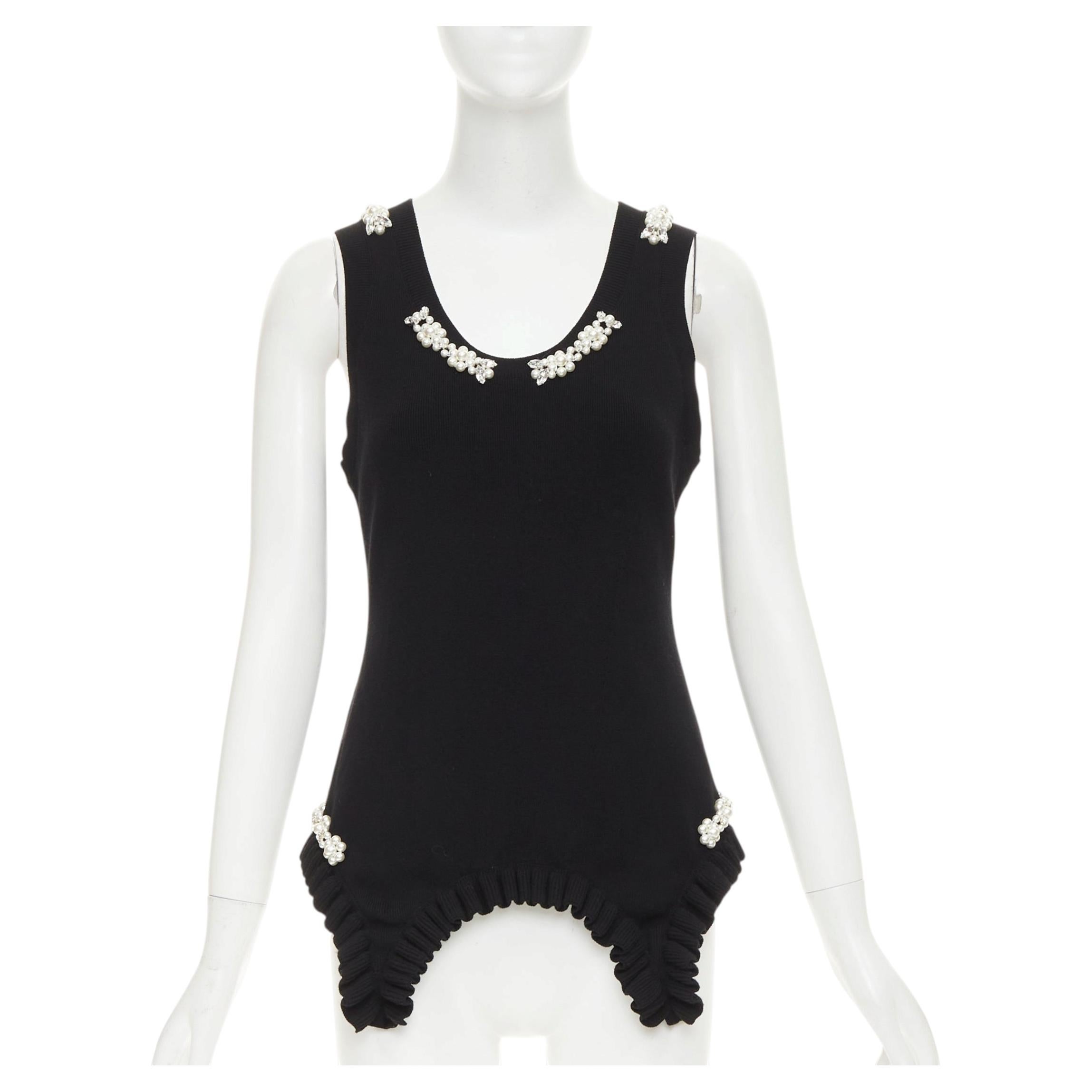 Pre-owned Simone Rocha Black Knit Pearl Crystal Embellished Ruffled Sweater Vest M