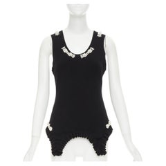 SIMONE ROCHA black knit pearl crystal embellished ruffled sweater vest M