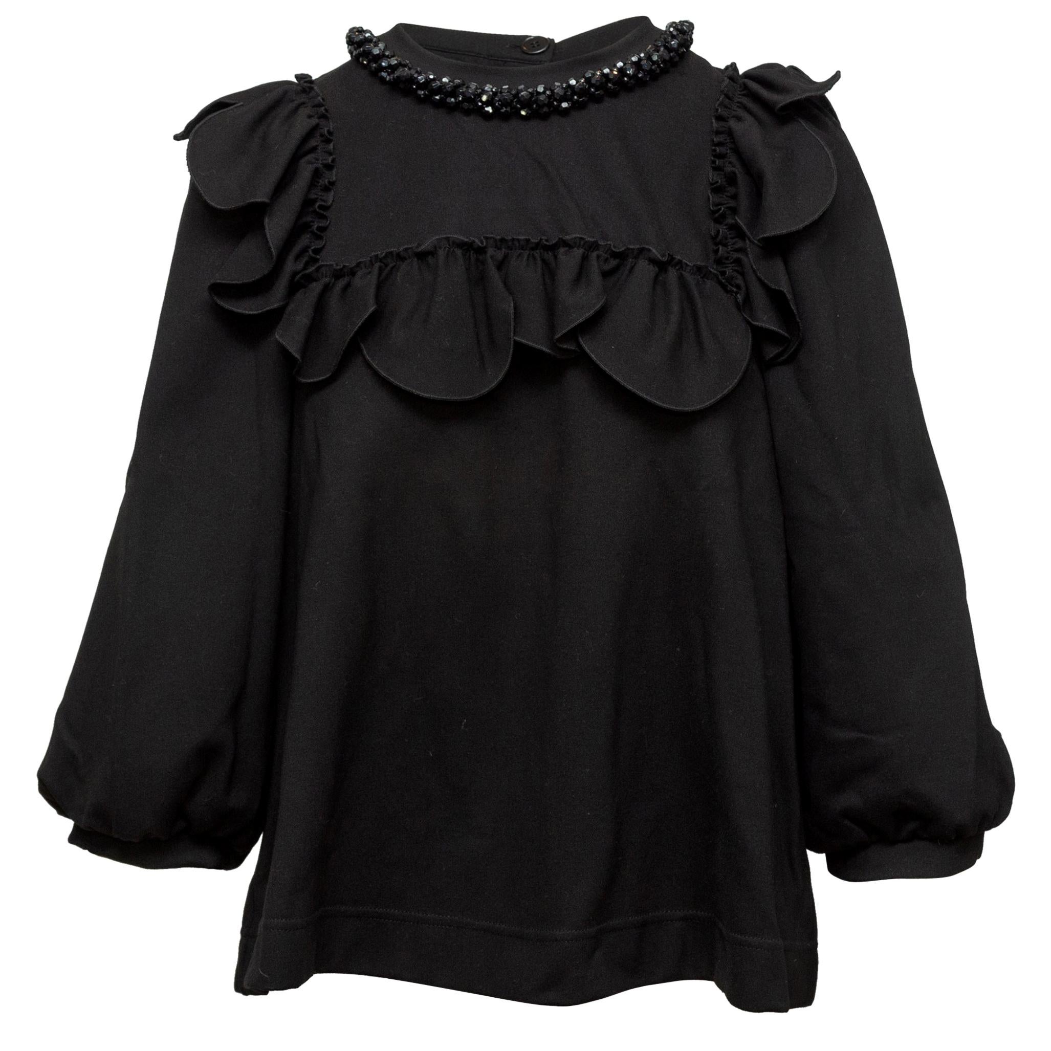Simone Rocha Black Long Sleeve Ruffle Beaded Blouse