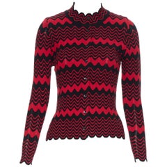 SIMONE ROCHA black red wavy stripe viscose knit button front cardigan sweater XS