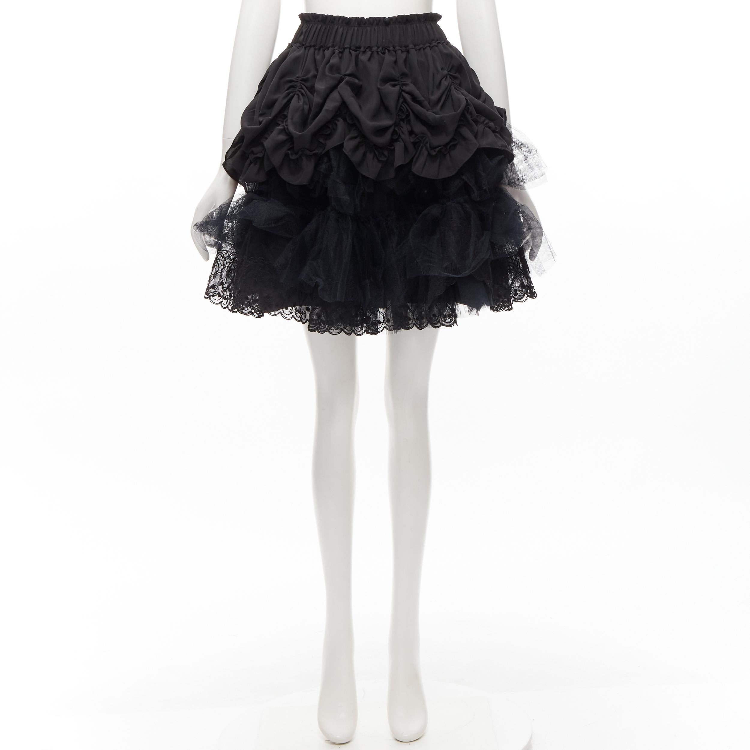 SIMONE ROCHA black shirred ruffle gathered tulle flared skirt UK4 XS 6